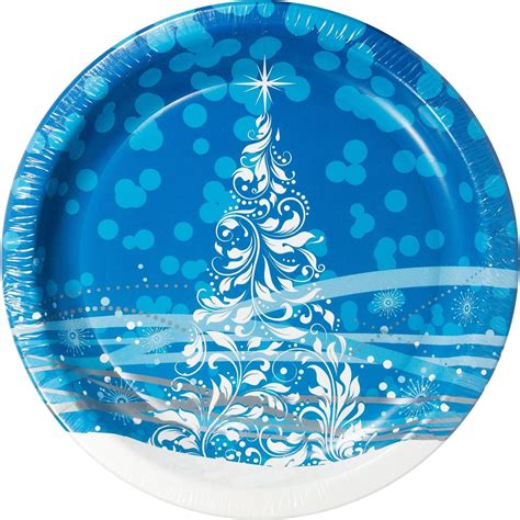 blue christmas paper plates|More.